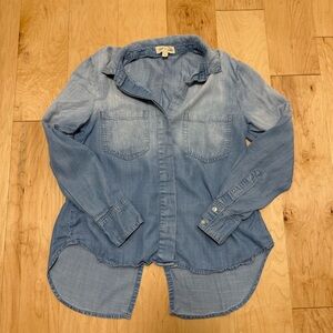 CLOTH‎ & STONE | Denim Chambray Roll Cuff Button Down Shirt | Small indie sleaze